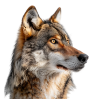 Wolf face shot side view on isolated transparent background png