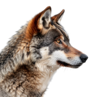 Wolf face shot side view on isolated transparent background png