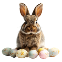 Easter bunny with easter eggs on isolated transparent background png