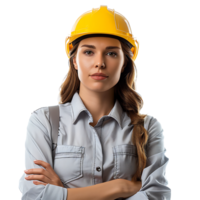 business woman architect in yellow helmet on isolated transparent background png