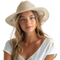 Young and beautiful woman in hat on isolated transparent background png
