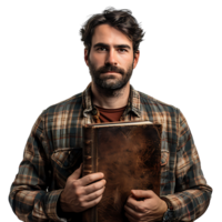 Man holding a book on isolated transparent background png