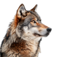 Wolf face shot side view on isolated transparent background png