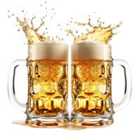 Two beer mugs splash toast cheers on isolated transparent background png