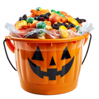 Trick or treat jack o lantern candy bucket on isolated transparent background png