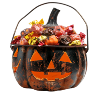 Trick or treat jack o lantern candy bucket on isolated transparent background png