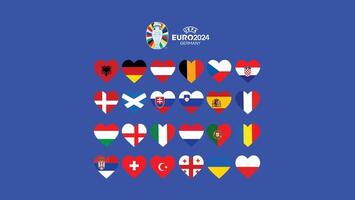 euro 2024 Alemania banderas corazón diseño con oficial símbolo logo europeo fútbol americano final ilustración vector