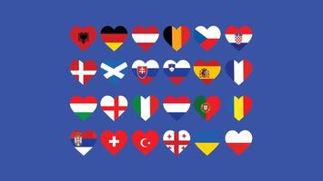 europeo fútbol americano 2024 banderas corazón resumen diseño símbolo europeo fútbol americano naciones equipos países ilustración vector