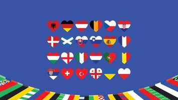 europeo fútbol americano 2024 banderas corazón diseño resumen símbolo europeo fútbol americano naciones equipos países ilustración vector