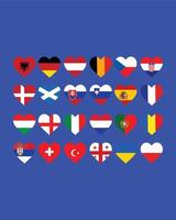europeo fútbol americano 2024 equipos banderas corazón resumen diseño símbolo europeo fútbol americano naciones países ilustración vector