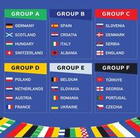 europeo fútbol americano 2024 grupos banderas equipos símbolo diseño resumen europeo fútbol americano naciones países ilustración vector