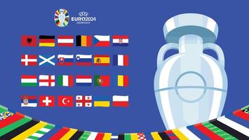 Euro 2024 Germany Ribbon Flags Design With Trophy Symbol Official Logo European Football final illustration vector