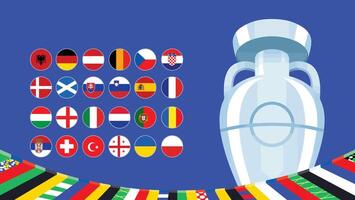 euro 2024 Alemania emblemas banderas con trofeo símbolo diseño oficial logo europeo fútbol americano final ilustración vector