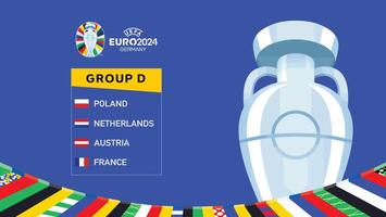 Euro 2024 Germany Group D Flags With Trophy Design Official Symbol logo European Football final illustration vector