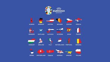 euro 2024 Alemania banderas mapa diseño con símbolo oficial logo europeo fútbol americano final ilustración vector