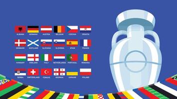 Euro 2024 Germany Emblems Flags Abstract Design With Trophy Symbol Official Logo European Football final illustration vector