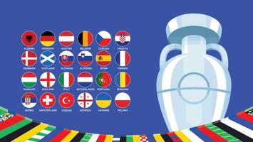 euro 2024 Alemania banderas emblemas con trofeo símbolo diseño oficial logo europeo fútbol americano final ilustración vector