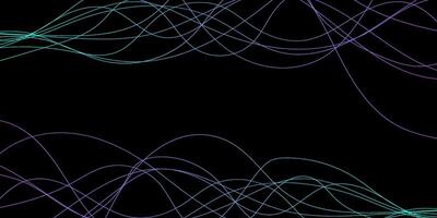 Abstract wavy dynamic blue green violet light lines curve banner on black background in concept technology, neural network, neurology, science, music, neon light vector