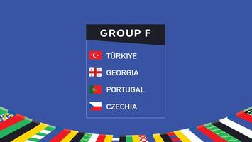 europeo naciones 2024 grupo F banderas cinta diseño resumen equipos países europeo fútbol americano símbolo logo ilustración vector