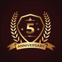 5th anniversary golden gradient design vector