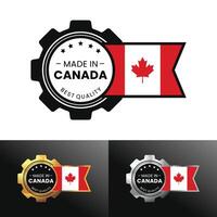 Made in Canada with gear and flag design. For banner, stamp, sticker, icon, logo, symbol, label, badge, seal, sign. Illustration vector