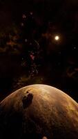 vertical, une grand grappe de astéroïdes près un inconnue planète video