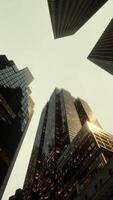 View looking up at high rise buildings video
