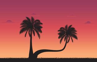 Dark palm trees silhouettes on colorful tropical sunset background vector