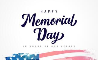 Happy Memorial Day gift card template, billboard concept with watercolor style US flag vector