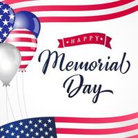 Happy Memorial Day square card with 3D decoration and clipping mask background vector