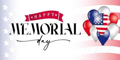 Happy Memorial Day greetings with 3D graphic balloons. US flag background vector