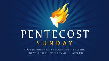 Pentecostés domingo azul bandera con santo espíritu símbolo vector