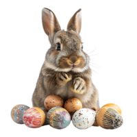 Easter bunny with easter eggs on isolated transparent background png