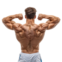 Back muscle flexing on isolated transparent background png