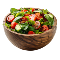 Salad in wooden bowl on isolated transparent background png