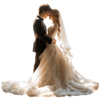 Bride and groom wedding pose on isolated transparent background png