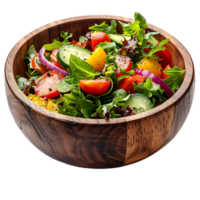 Salad in wooden bowl on isolated transparent background png