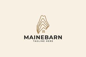 state of maine with oyster and barn windows logo design for restaurant cafe company business vector
