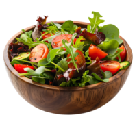 Salad in wooden bowl on isolated transparent background png