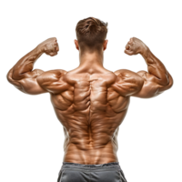 Back muscle flexing on isolated transparent background png