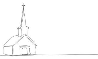 Church one line continuous. Line art church. Hand drawn art. vector