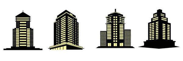 Collection of skyscrapers silhouette isolated. Hand drawn art. vector