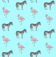 seamless pattern of zebra and flamingo vector