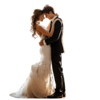 Bride and groom wedding pose on isolated transparent background png