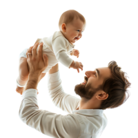 Father holding baby upward on isolated transparent background png