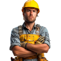 Construction worker crossed arms on isolated transparent background png