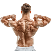 Back muscle flexing on isolated transparent background png