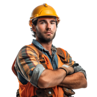 Construction worker crossed arms on isolated transparent background png