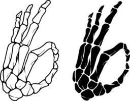 Ok hand sign skeleton hand art, hand drawn skull, illustration vector