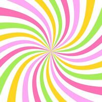 Starburst candy colors swirl. Sun rays background. Radial swirl abstract colorful lines vector